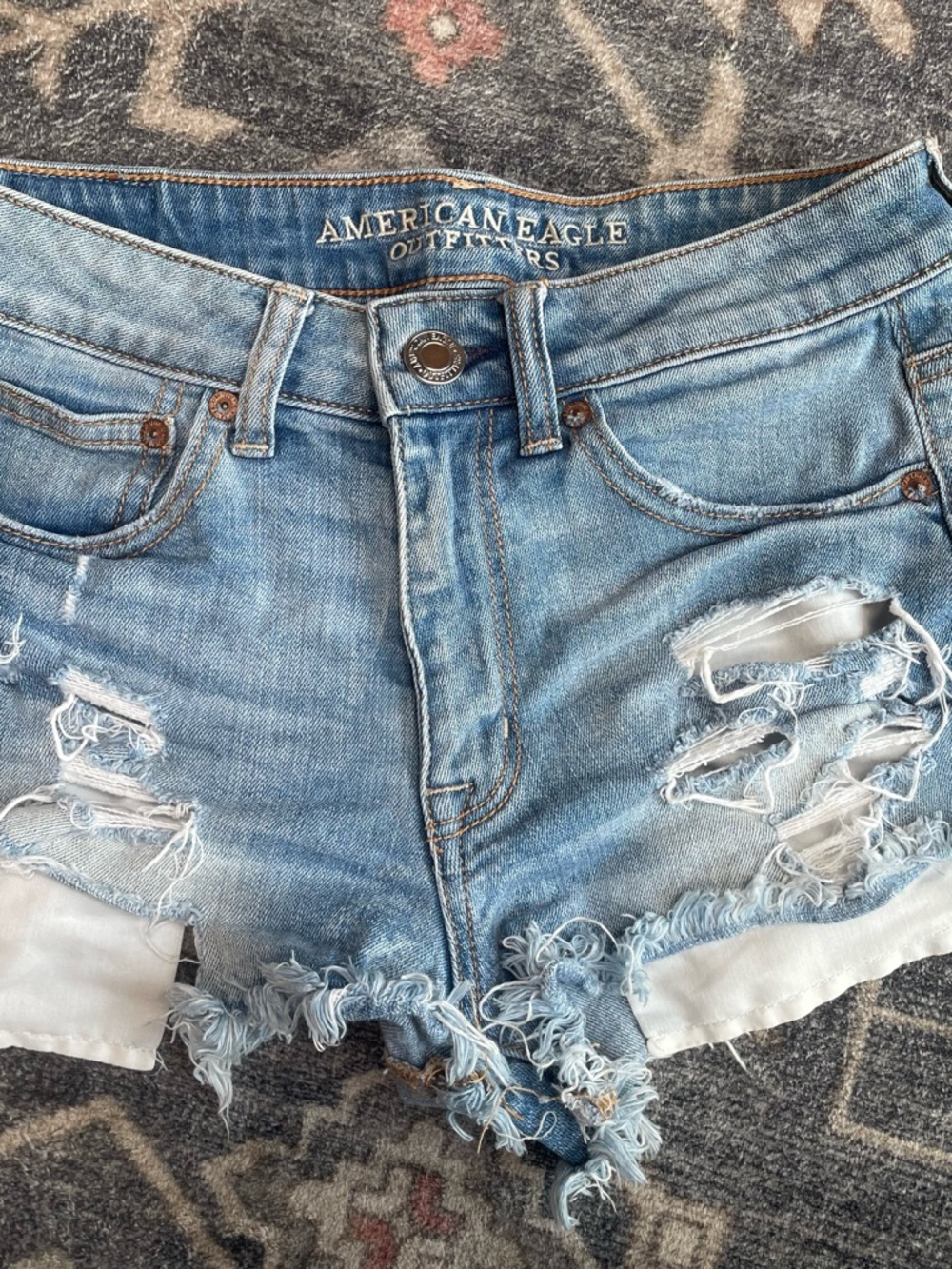 American Eagle Outfitters Light Blue Ripped Denim Shorts